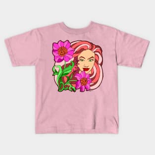 Bright Pink Blooms and Big Hair Portrait Kids T-Shirt